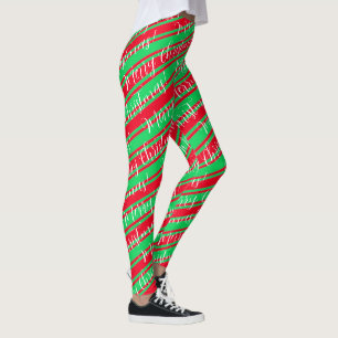Leggings Red Green Stripe Sucre de canne blanc Joyeux Noël