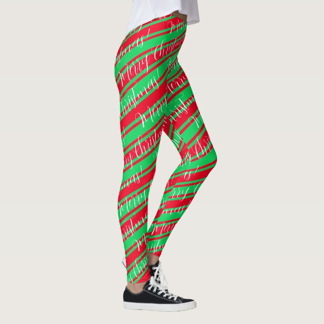 Leggings Red Green Stripe Sucre de canne blanc Joyeux Noël (Droite)