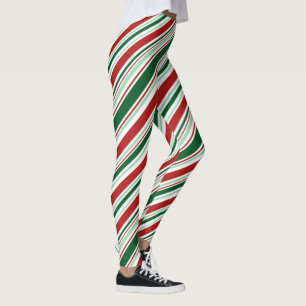 Leggings Red Green White Candy Stripes Motif de Noël