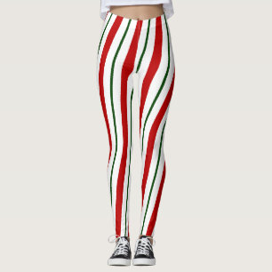 Leggings Red Green & White Sucre de canne Stripes Noël