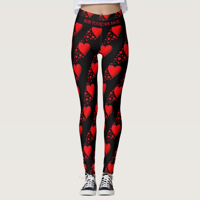 Leggings Red Hearts EXÉCUTEZ VOTRE COURSE Valentine Custom  (Devant)