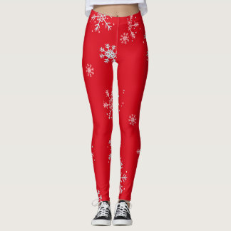 Leggings Red illustrative snowflake white