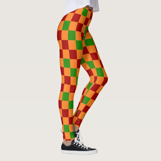 Leggings Red Orange Green Checkered Pattern Design  (Droite)
