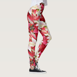 Leggings Red Poinsettia Holiday