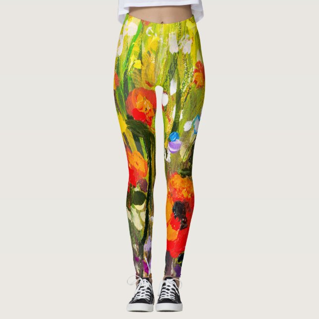 Leggings Red Poppies Champ peinture Abstraite (Devant)