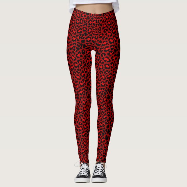 Leggings Red Rockabilly Psychobilly Empreinte de léopard Pu (Devant)