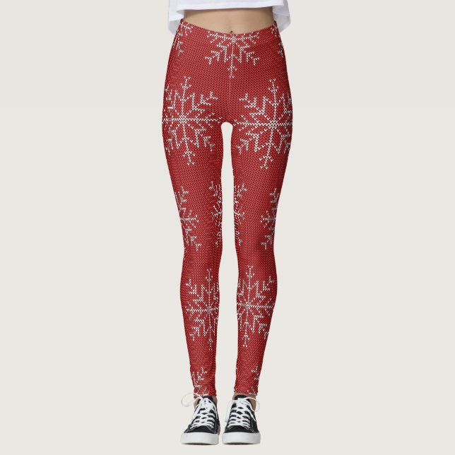Leggings Red Snowflakes Motif de tricot de Noël (Devant)