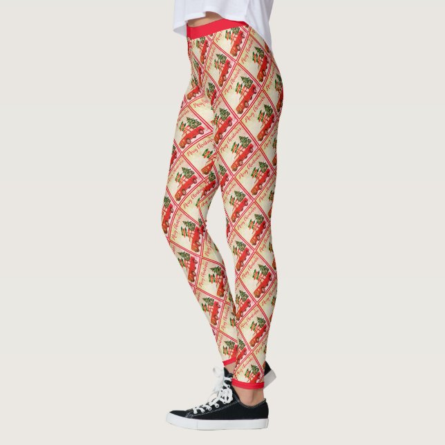 Leggings Red Truck Motif tendance élégant Joyeux Noël (Gauche)
