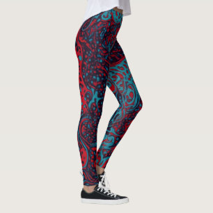 Leggings Red Turquoise Marble Abstract Pattern