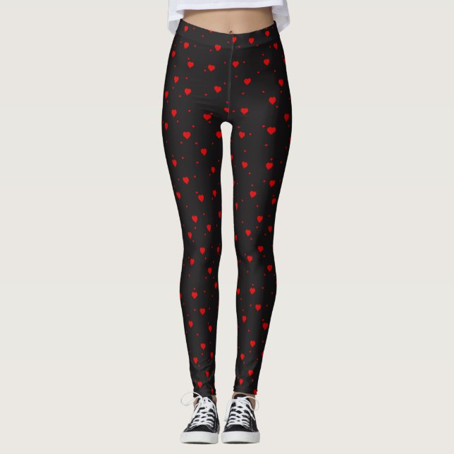 Leggings Red Valentones Coeurs Motif sans couture (Devant)