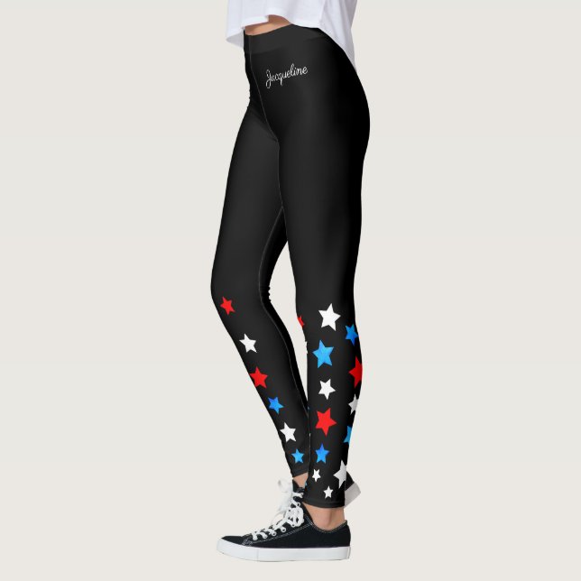Leggings Red White and Blue Stars Ajouter votre nom sur BLA (Gauche)