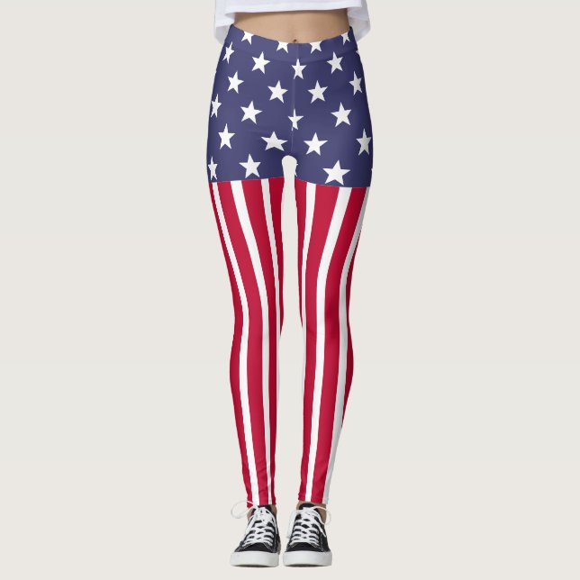 Leggings Red White Blue Stars Stripes drapeau américain (Devant)