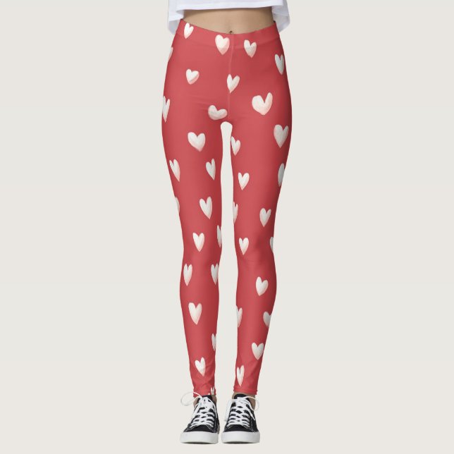 Leggings Red White Hearts Valentine's Day (Devant)