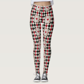 Leggings Reine de cœur arlequin rouge et noir gothique