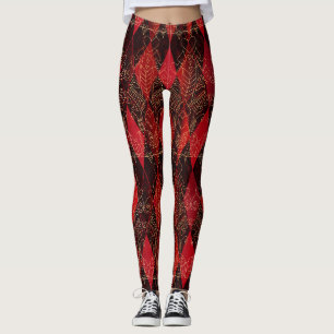 Leggings Reine des Coeurs Glitzy Arlequin Rouge Noir Blanc
