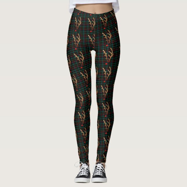 Leggings Renard à nez rouge Abstrait sur plaque noire (Devant)