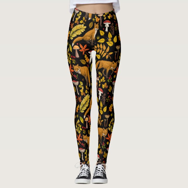 Leggings Renard d'automne sur noir (Devant)