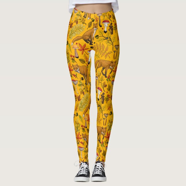 Leggings Renard d'automne sur orange (Devant)