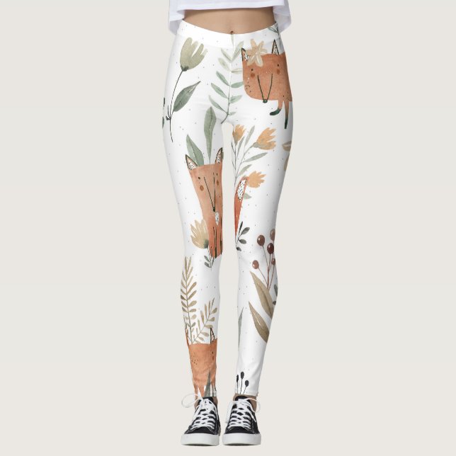 Leggings Renards dans les prés : Aquarelle transparente (Devant)