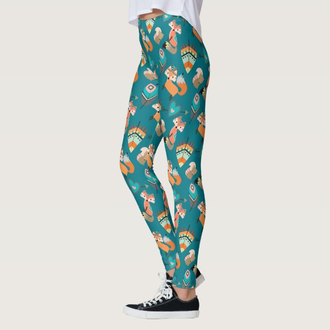 Leggings Renards tribaux turquoises (Gauche)
