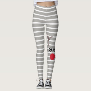 Leggings Renne rouge de nez de Noël mignon barré
