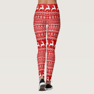 Leggings Rennes de Noël scandinaves flocons de neige rouges