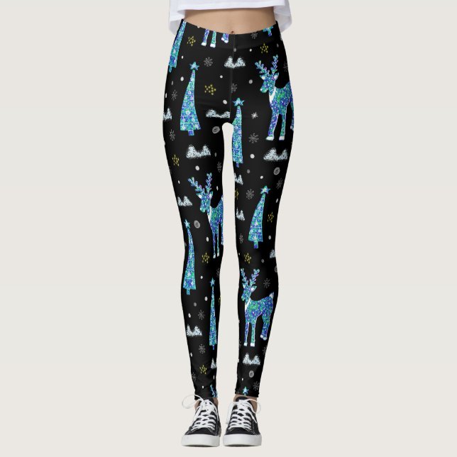 Leggings Rennes, flocons de neige, motif de Noël (Devant)