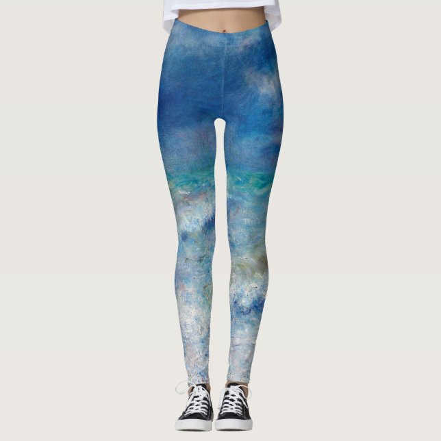 Leggings Renoir Seascape. Impressionnisme nautique bleu Mer (Devant)