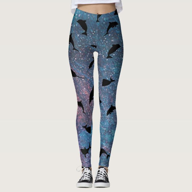 Leggings requin de l'ombre baleine sur galaxie en pente (Devant)