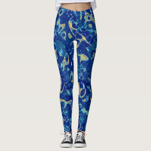 Leggings Résumé graphique en points bleu et jaune de la mar