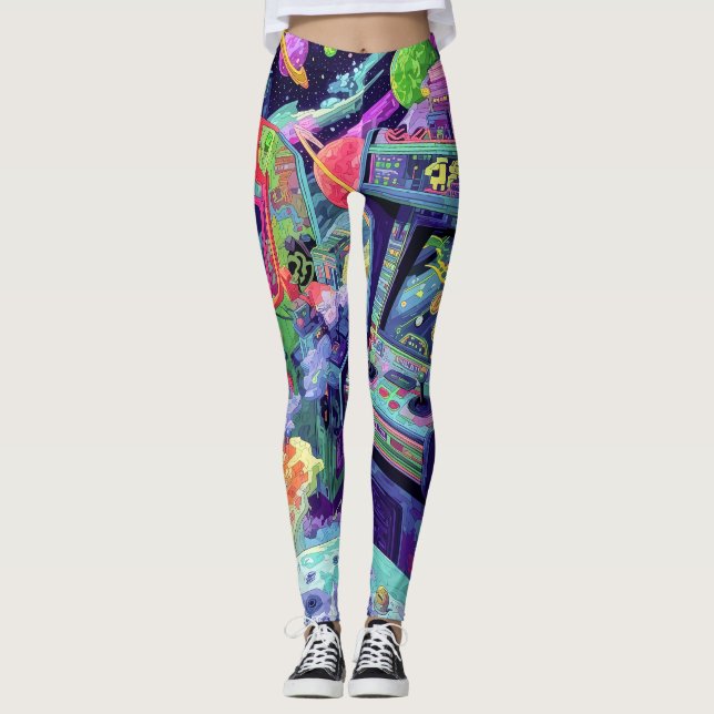 Leggings Retro Arcade Machines in Space (Devant)