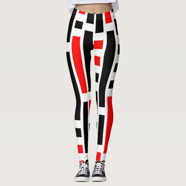 Leggings Retro Art Déco Rouge Noir Abstrait Design Motif (Devant)