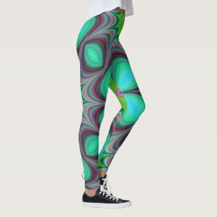 Leggings Retro Boho Hippie Green Clover Psychedelic Mandala