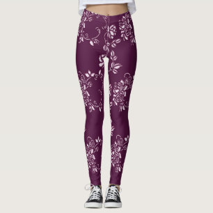 Leggings Rétro élément pourpre floral