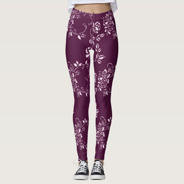 Leggings Rétro élément pourpre floral (Devant)
