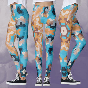 Leggings Rétro Mandala Bleu et orange