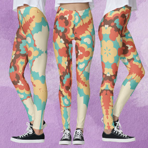 Leggings Rétro Mandala bleu rouge et jaune