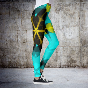 Leggings Retro Mandala Flower Blue Jaune et Noir