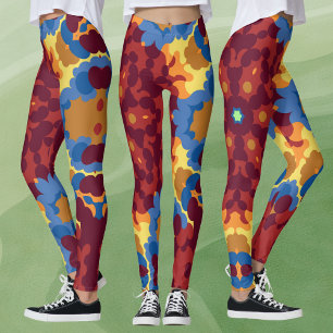 Leggings Retro Mandala rouge bleu et jaune