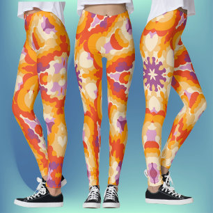 Leggings Rétro Mandala rouge orange violet et jaune