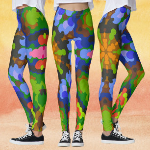 Leggings Rétro Mandala Vert bleu et rose