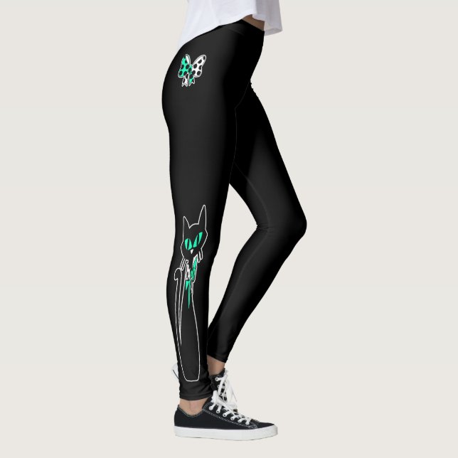 Leggings Retro Noir Cat Mint Vert Blanc (Droite)