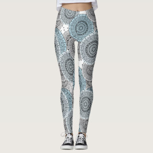 Leggings Rétro, rétro motif, bleu et gris, élégant