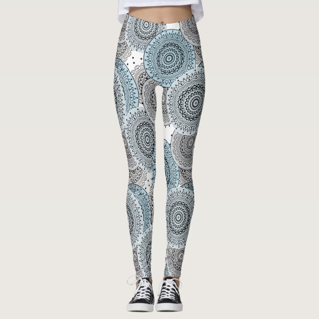 Leggings Rétro, rétro motif, bleu et gris, élégant (Devant)