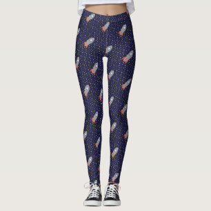 Leggings Retro Rocket Ship avec étoiles Motif Arrière - pla