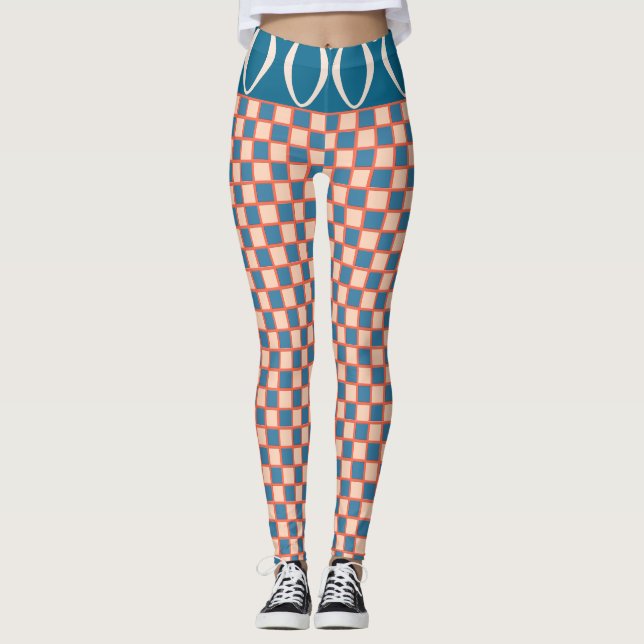 Leggings Retro Sixties California Checkerboard Wave (Devant)