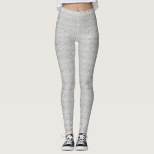 Leggings Rhombus gris, vert, rose sur un blanc