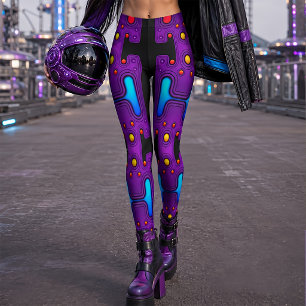 Leggings Robot Android Cyber Robot Synth Violet des Années