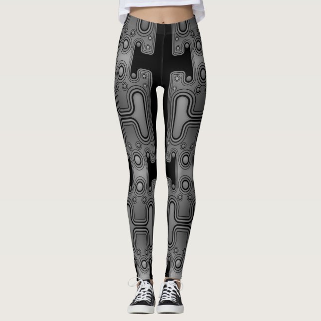 Leggings Robot futuriste Androïde mécanique noir et blanc (Devant)