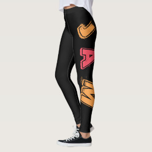 Leggings Rocking Guitar, Music Jam Style, Orange et Red Art
